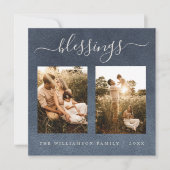 恵みモダンダークブルークリスマスフォトホリデー シーズンカード (正面)