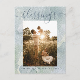 恵みモダンブルーウォーター色クリスマスホリデー シーズンポストカード