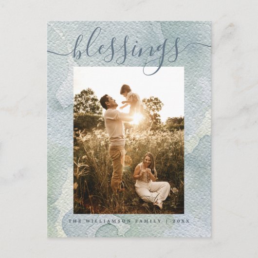 恵みモダンブルーウォーター色クリスマスホリデー シーズンポストカード (正面)