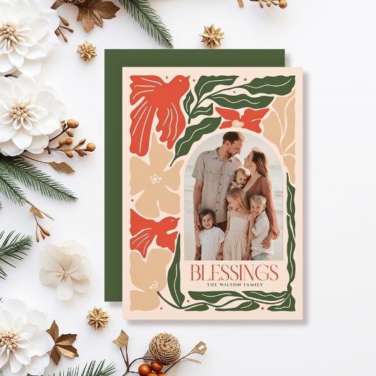 恵みレッドバードボタニカル2フォトクリスマス シーズンカード