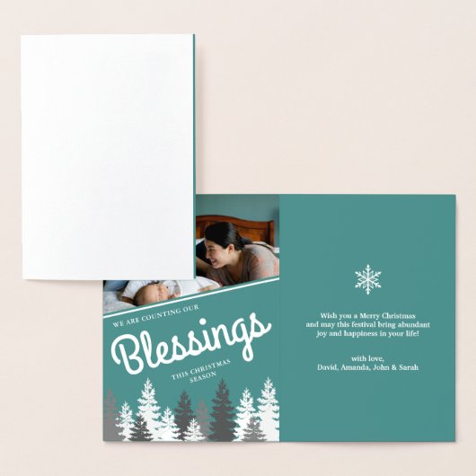 恵み数 |クリスマス・ファミリーの写真 箔カード (ディスプレー)