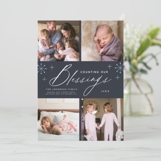 恵み新生児4写真クリスマス シーズンカード (スタンド正面)