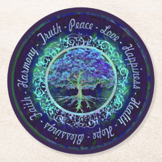 恵み、平和、喜び、愛、幸せ、調和... ラウンドペーパーコースター