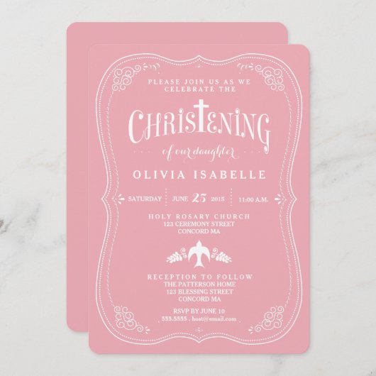 恵みforベビーガール《キリスト教》洗礼式や命名式招待状 招待状 (正面/裏面)