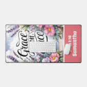 恵パーソナライズされたみの上の恵みキリスト教徒の女性 デスクマット (キーボード&マウス)