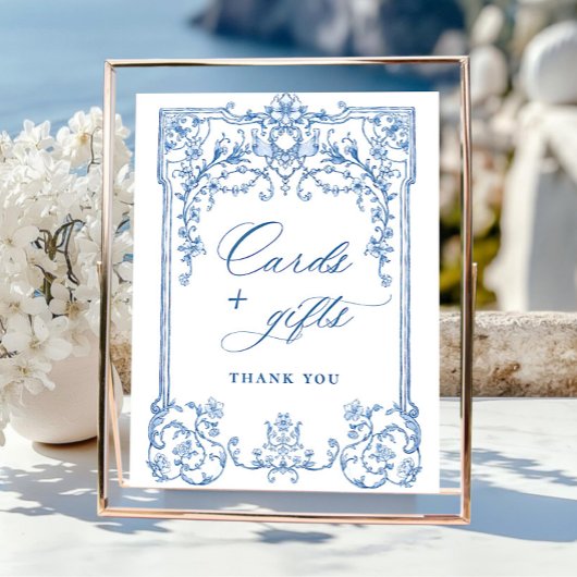 恵ビクトリアン華美みフローラ青いカードとギフト ポスター