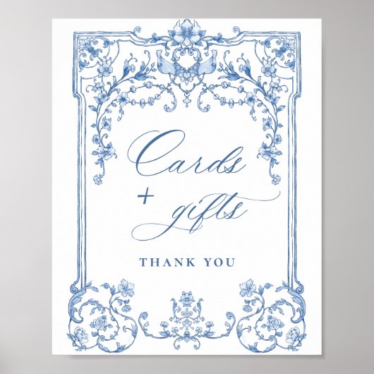 恵ビクトリアン華美みフローラ青いカードとギフト ポスター (正面)