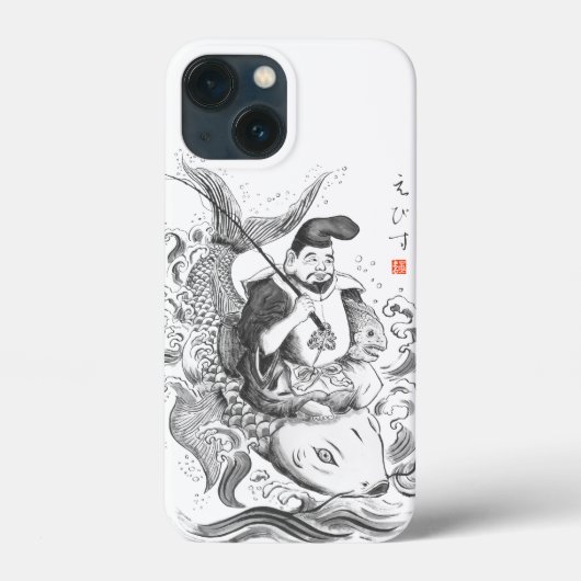 恵比寿 - 釣りと商業の神（墨絵） Case-Mate iPhoneケース (裏面)