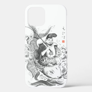 恵比寿 - 釣りと商業の神(墨絵) iPhone 12ケース
