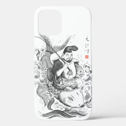 恵比寿 - 釣りと商業の神（墨絵） Case-Mate iPhoneケース (裏面)