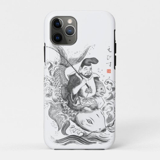 恵比寿 - 釣りと商業の神(墨絵) Case-Mate iPhoneケース (裏面)
