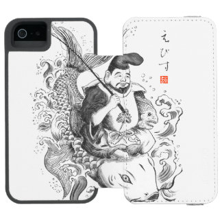 恵比寿 - 釣りと商業の神(墨絵) iPhone SE/5/5sウォレットケース