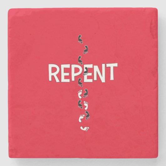 悔い改める足跡の十字 ストーンコースター (正面)