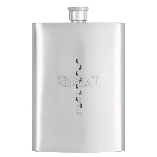 悔い改める足跡の十字 フラスク (正面)