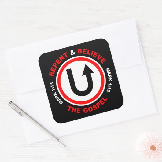悔い改め信じと福音:イエス・キリスト教の信仰 スクエアシール (封筒)