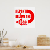 悔い改め信じと福音：イエス・キリスト教の信仰 ポスター (キッチン)