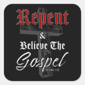 悔い改め信じと福音:キリスト教の信仰グラフ スクエアシール (正面)