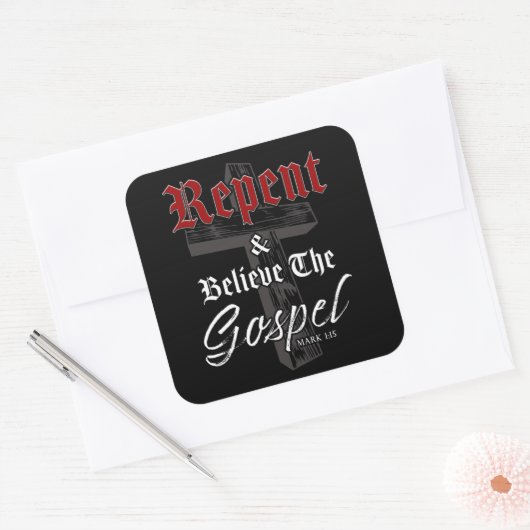 悔い改め信じと福音:キリスト教の信仰グラフ スクエアシール (封筒)