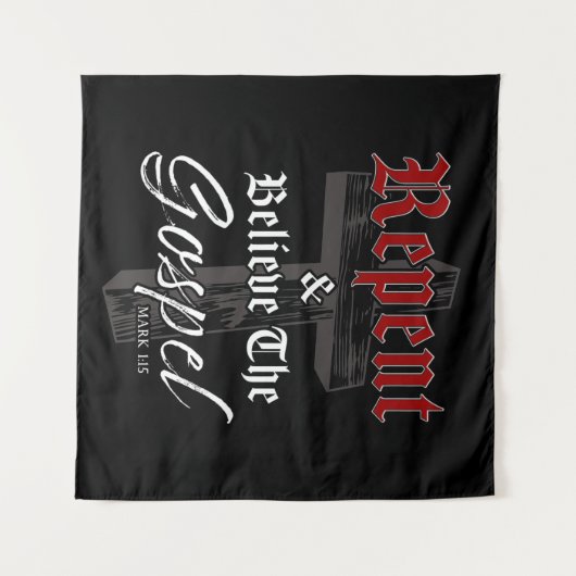 悔い改め信じと福音：キリスト教の信仰グラフ タペストリー (正面(横))