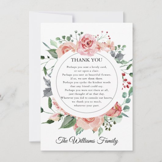 悔やみや弔慰ありがとう水の色フローラ詩の写真 サンキューカード (正面)