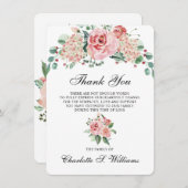 悔やみや弔慰ありがとう水彩ピンクの愛の思い出 サンキューカード (正面/裏面)