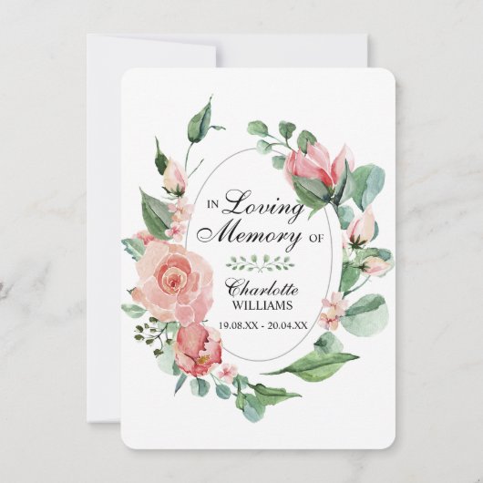 悔やみや弔慰ありがとう水彩ピンクの愛の思い出 サンキューカード (裏面)