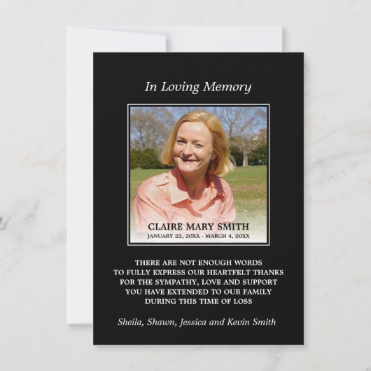 悔やみや弔慰ありがとう記念葬儀写真 サンキューカード (裏面)