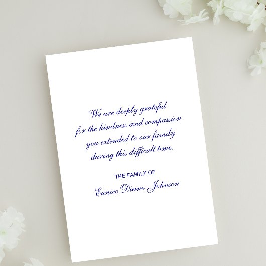 悔やみや弔慰ありがとう3.5 x 5フラットカードネイビーブルー 出欠カード