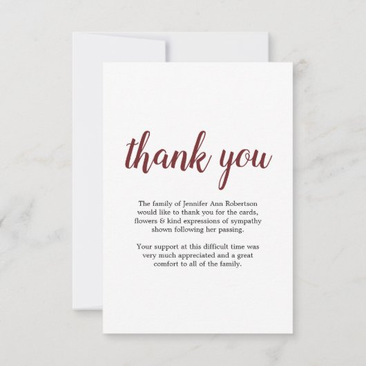 悔やみや弔慰ありがとう – 葬儀写真フローラ サンキューカード (裏面)