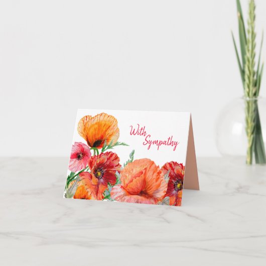 悔やみや弔慰と水彩ポピーの花 カード (正面)