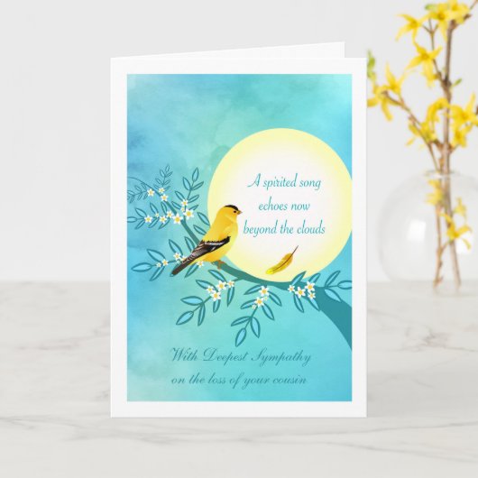 悔やみや弔慰のいとこの損失のためのGoldfinch鳥 カード (黄色い花)