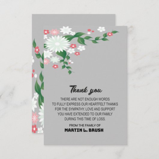 悔やみや弔慰のお葬式の花感謝のメッセージ サンキューカード (正面/裏面)