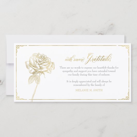 悔やみや弔慰のサンキューカード、記念物、ばら色の金ゴールド サンキューカード (正面)
