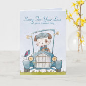 悔やみや弔慰のボーイドッグウォーターの色のイラスト カード (黄色い花)