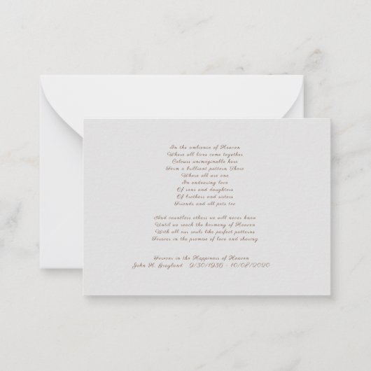 悔やみや弔慰の哀悼感謝していの意フラットノートカード ノートカード (裏面)