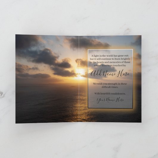 悔やみや弔慰の夕日で海の哀悼の意 カード (内部)
