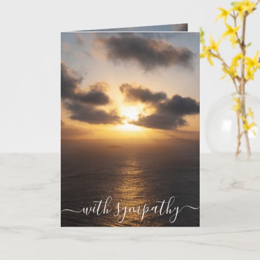 悔やみや弔慰の夕日で海の哀悼の意 カード (黄色い花)