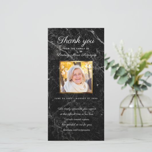悔やみや弔慰の大理石の記念の金ゴールドの写真の死別 サンキューカード (スタンド正面)