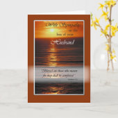 悔やみや弔慰の夫の損失、夕日の海 カード (黄色い花)