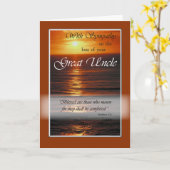 悔やみや弔慰の失素晴らしい伯父、夕日の海、 カード (黄色い花)