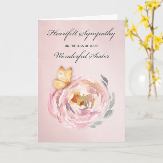 悔やみや弔慰の姉妹蝶ピンクローズの損失 カード (黄色い花)