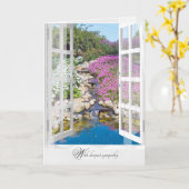 悔やみや弔慰の岩の庭で窓に滝 カード (黄色い花)