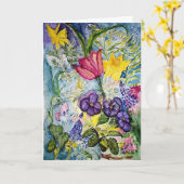 悔やみや弔慰の春の花の水彩画 カード (黄色い花)