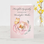 悔やみや弔慰の母蝶ピンクローズの損失 カード (黄色い花)