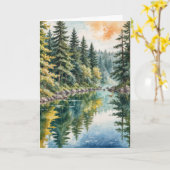 悔やみや弔慰の水の色の川の森 カード (黄色い花)