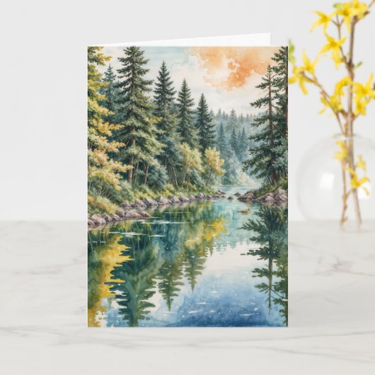 悔やみや弔慰の水の色の川の森 カード (黄色い花)