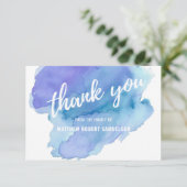 悔やみや弔慰の水彩画の青いティール（緑がかった色）のターコイズは感謝していしています サンキューカード (スタンド正面)