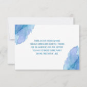 悔やみや弔慰の水彩画の青いティール（緑がかった色）のターコイズは感謝していしています サンキューカード (裏面)