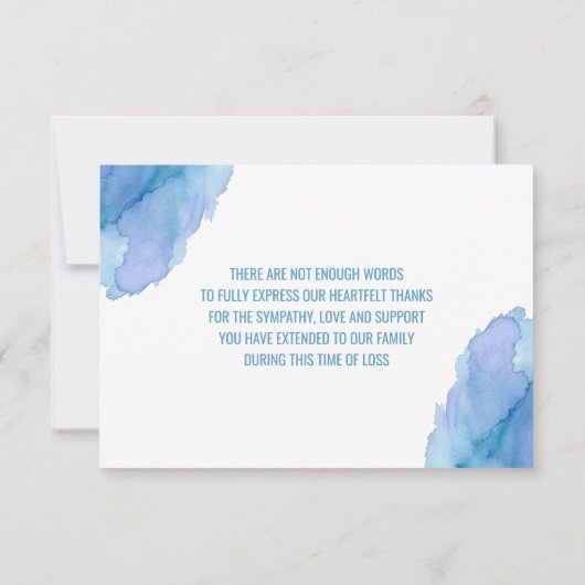 悔やみや弔慰の水彩画の青いティール（緑がかった色）のターコイズは感謝していしています サンキューカード (裏面)