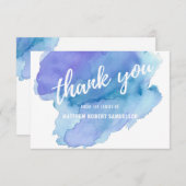 悔やみや弔慰の水彩画の青いティール（緑がかった色）のターコイズは感謝していしています サンキューカード (正面/裏面)